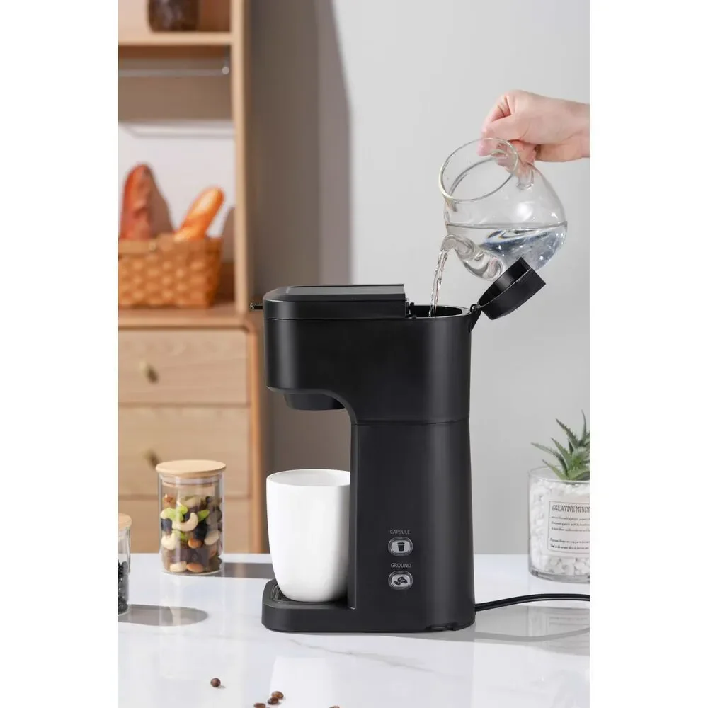 Mainstays Black Matte Dual Brew Coffee Maker, Single Serve, Auto Shutoff, 14oz
